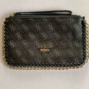 GUESS Women’s Black Monogrammed PVC Wristlet Clutch Bag